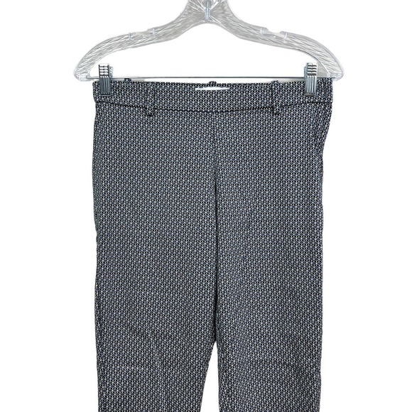 H&M Cropped Slim Pants Mid Rise Stretch Side Zip Blue Pattern Print Women 6 - Picture 2 of 7